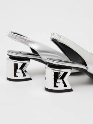 Bőr flip-flop sarokkal Karl Lagerfeld ezüstszínű