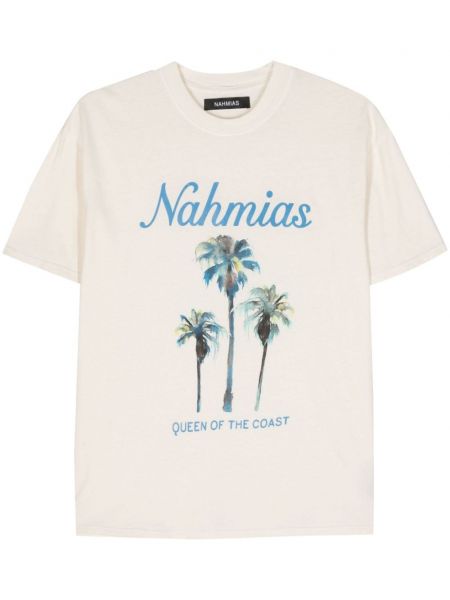 Bavlnené tričko s potlačou Nahmias béžová
