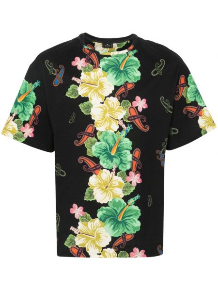 Bavlnené tričko s potlačou s paisley vzorom Etro čierna