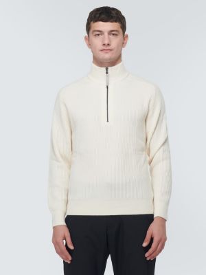 Kašmírový vlněný svetr na zip Bogner bílý