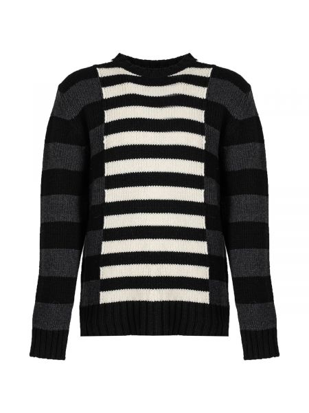 Sweter wełniany w paski z okrągłym dekoltem Les Hommes czarny