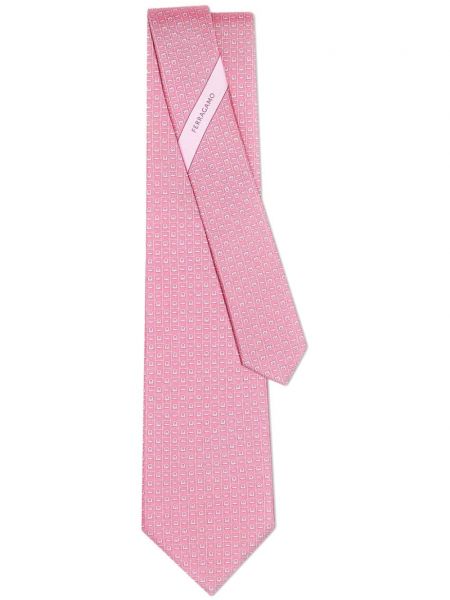 Μεταξωτή γραβάτα με σχέδιο Ferragamo ροζ