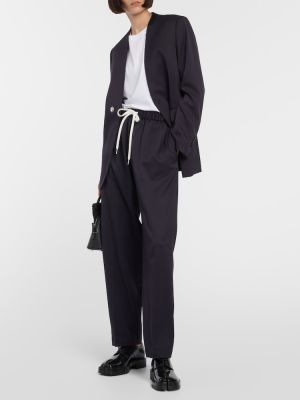 Vlněné rovné kalhoty s vysokým pasem Mm6 Maison Margiela modré