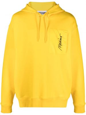 Pamučna hoodie s kapuljačom s vezom Moschino žuta