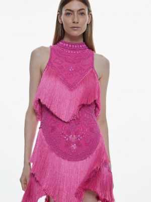 Платье мини с бахромой с бисером Karen Millen фиолетовое