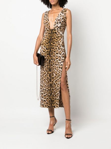 Midi kleita ar apdruku ar leoparda rakstu Roberto Cavalli brūns