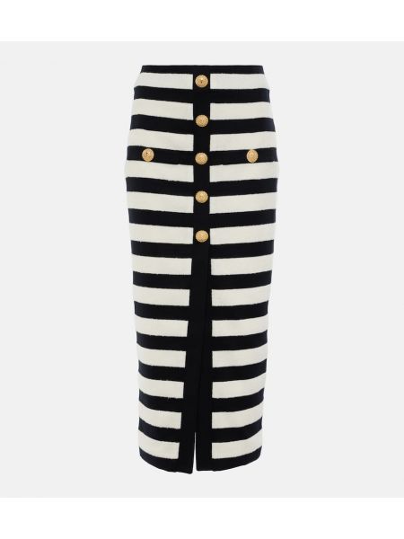 Stribet midi nederdel Balmain hvid