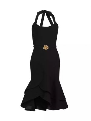 Платье в цветочек с принтом с рюшами Oscar De La Renta черное