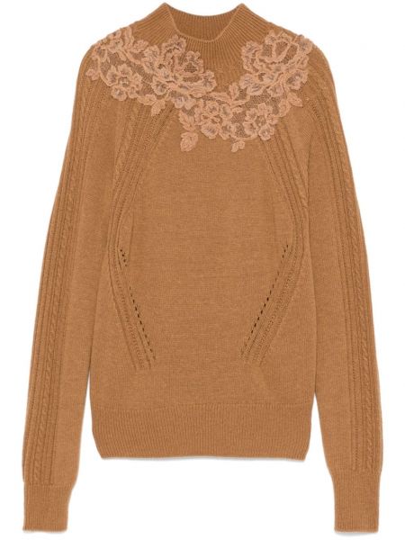 Kort sweater med blonder Ermanno Scervino brun