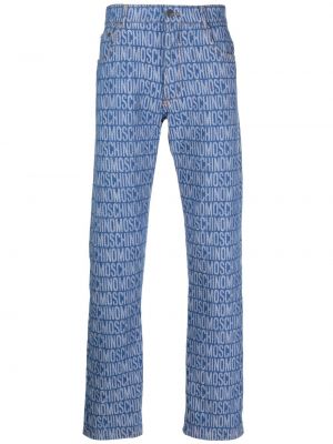 Straight leg jeans con stampa Moschino blu