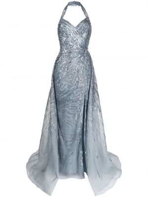 Копринена вечерна рокля с пайети Zuhair Murad синьо