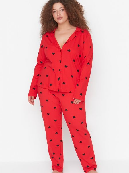Pijamale tricotate cu motiv cu inimi Trendyol roșu