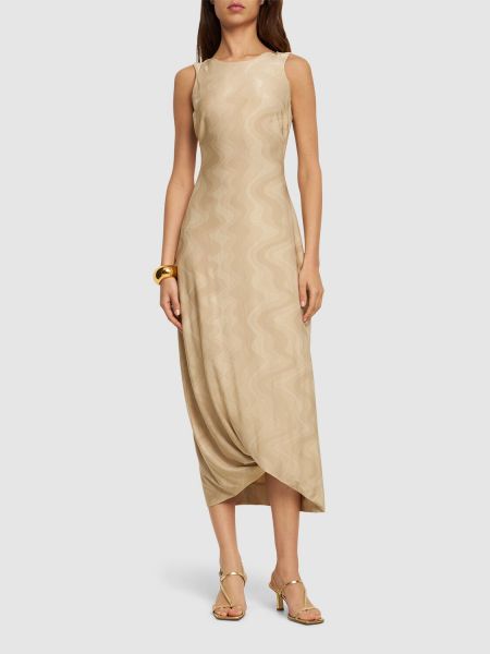 Sukienka długa bez rękawów z wiskozy żakardowa Giorgio Armani beżowa