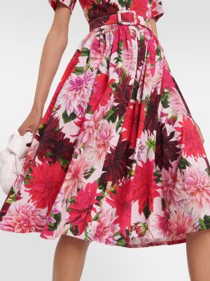 Kvetinové midi šaty s lodičkovým výstrihom Oscar De La Renta ružová