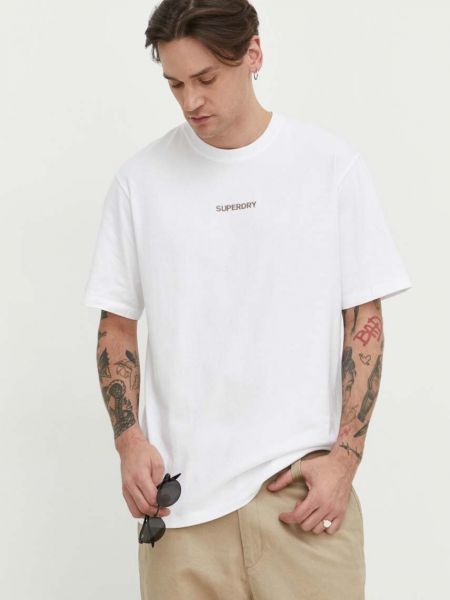 Памучна тениска с дълъг ръкав с апликация Superdry бяло