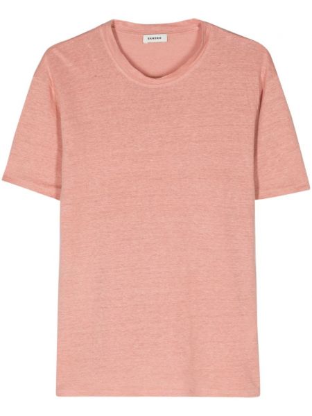 Λινή μπλούζα με στρογγυλή λαιμόκοψη Sandro ροζ
