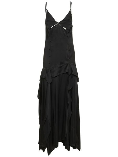 Satynowa sukienka długa z falbankami Dundas czarna
