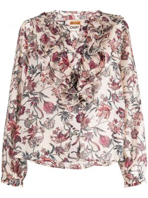 Bluza s cvetličnim vzorcem s potiskom Chufy rjava