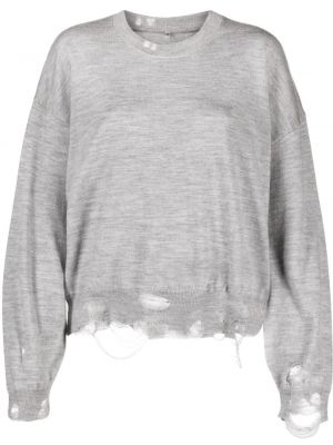 Vlněný svetr s oděrkami z merino vlny R13 šedý