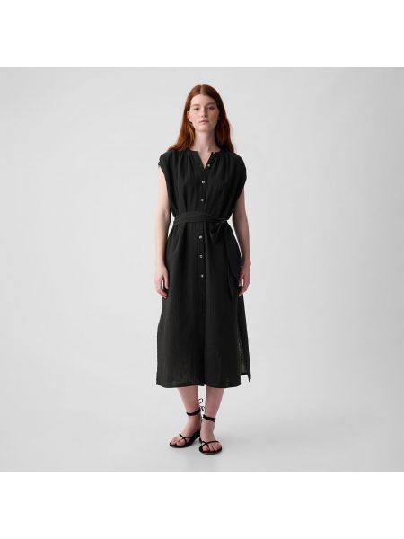 Péřové mušelínové midi šaty s knoflíky Gap černé