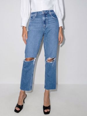 Distressed low waist straight jeans Paige blau