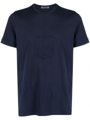 Haftowana koszulka bawełniana Corneliani niebieska