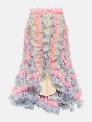 Asymetrická tylová midi sukňa Susan Fang ružová