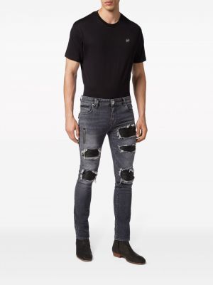 Proste jeansy z przetarciami Philipp Plein czarne