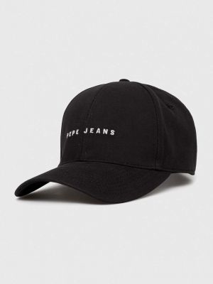 Памучна шапка с козирки с апликация Pepe Jeans черно