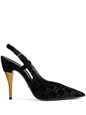 Pantofi cu toc de catifea slingback Gucci negru
