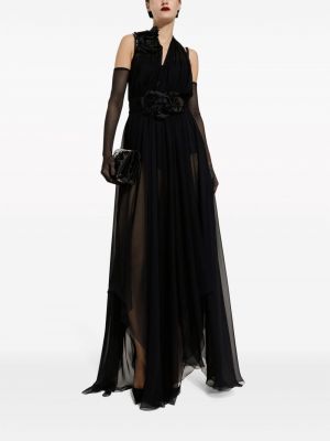 Plisuotas gėlėtas šilkinis vakarinė suknelė Dolce & Gabbana juoda