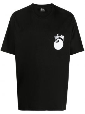 Памучна тениска с принт Stüssy черно