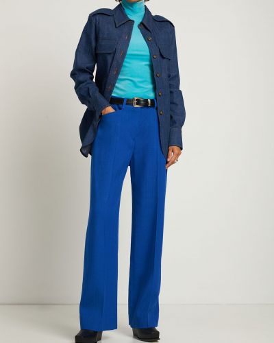 Viskózové rovné kalhoty Victoria Beckham modré