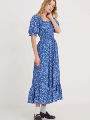 Pamučna midi haljina Polo Ralph Lauren plava