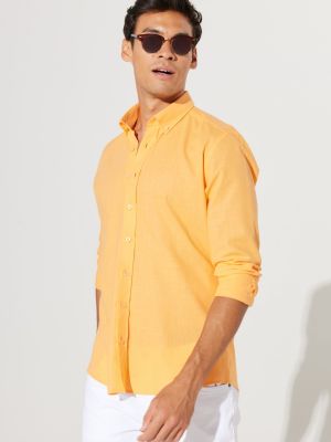 Lanena košulja s gumbima slim fit Ac&co / Altınyıldız Classics narančasta