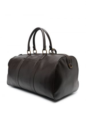 Kožená taška s potiskem Polo Ralph Lauren hnědá