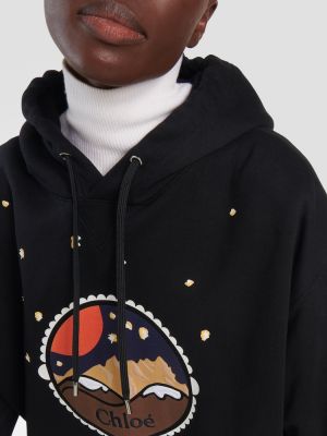 Kokvilnas kapučdžemperis ar apdruku džersija Chloã© melns