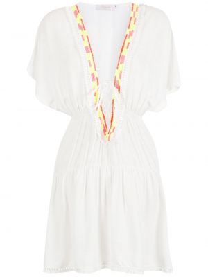 Lněné šněrovací mini šaty s výšivkou Brigitte - bílá