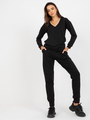 Pantaloni sport cu decolteu în v Fashionhunters negru