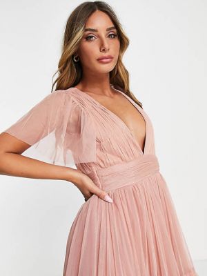Кружевное платье с v-образным вырезом Lace And Beads розовое