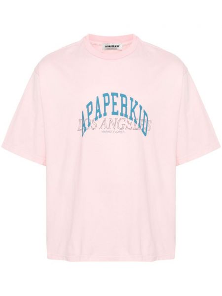 Raštuotas medvilninis marškinėliai A Paper Kid rožinė