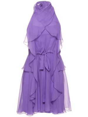 Drapované šifonové hedvábné mini šaty Alberta Ferretti fialové