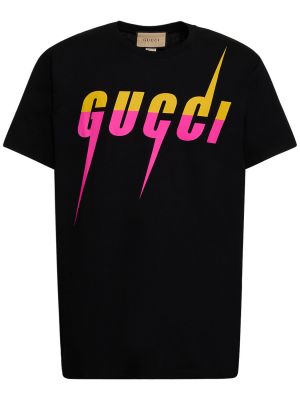 Kokvilnas t-krekls ar apdruku Gucci melns
