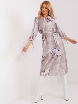 Sukienka midi w kwiatki Fashionhunters beżowa