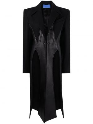 Vlnený kožený kabát Mugler čierna