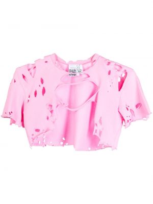 Bavlněné tričko s oděrkami Natasha Zinko růžové