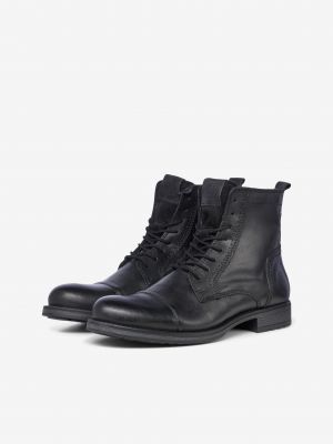 Kožené kotníkové boty Jack & Jones černé