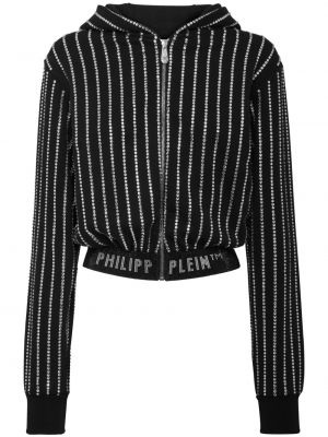 Φούτερ με κουκούλα με φερμουάρ με πετραδάκια Philipp Plein μαύρο
