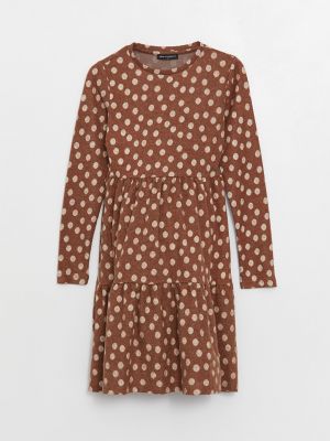 Платье в горошек с длинным рукавом с круглым вырезом Lcwaikiki Maternity коричневое