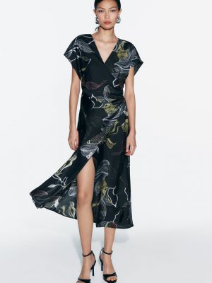 Атласный платье с разрезом с принтом Zara